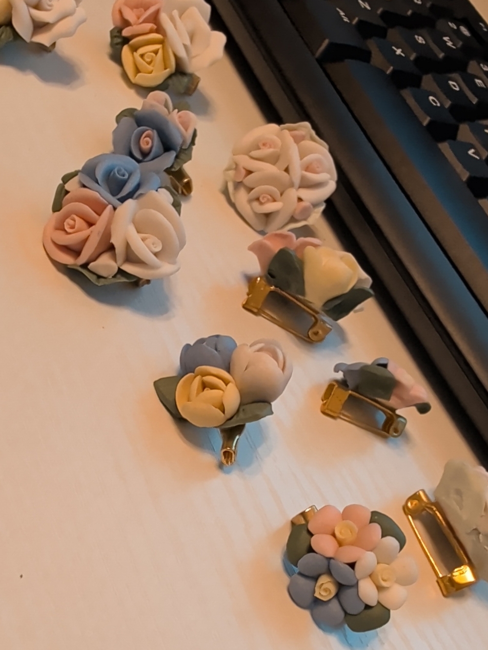Vintage Handcrafted Pastel Floral Porcelain Brooch Pin Ceramic